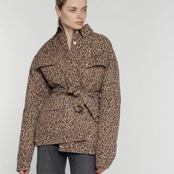 Marissa Webb Ellery Leopard Print Cotton Denim Anorak Belted Jacket Brown Tan - Picture 2 of 9
